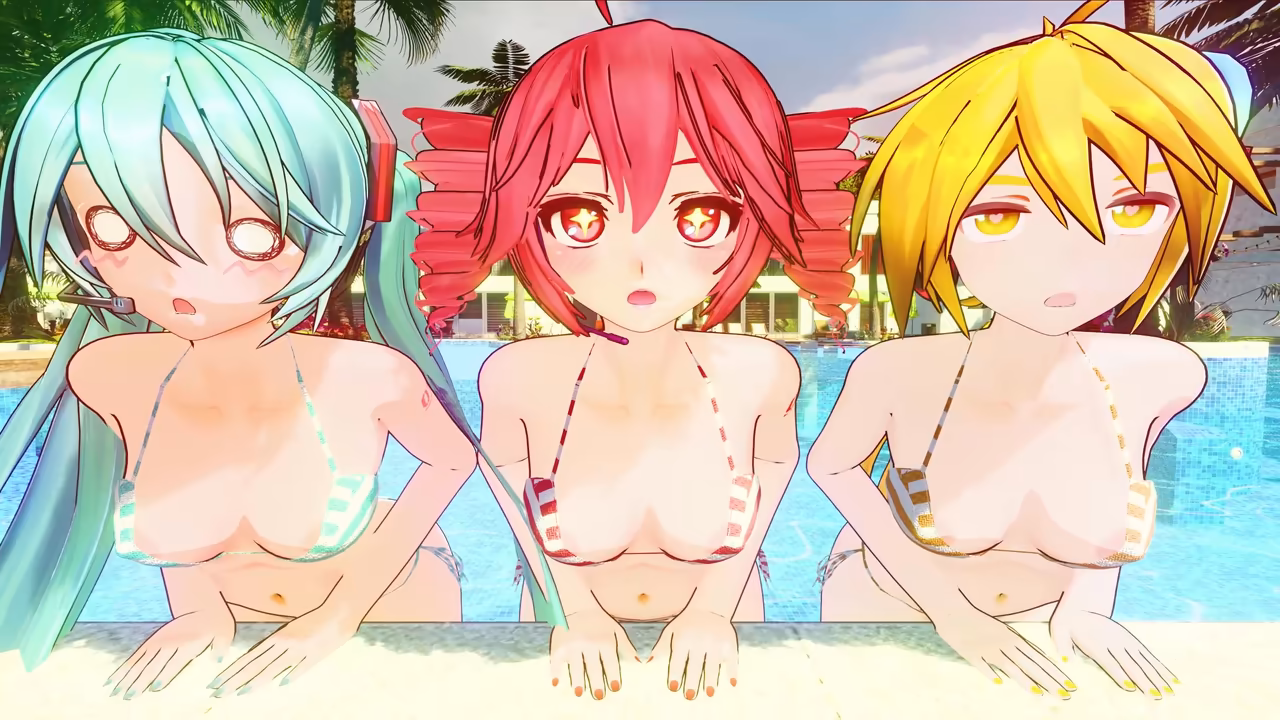 Triple Baka in the pool Are you ready for a swim